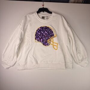 Perlis LSU Sequined Helmet Sweatshirt WomenOversized Medium White SUPER SOFT NWT